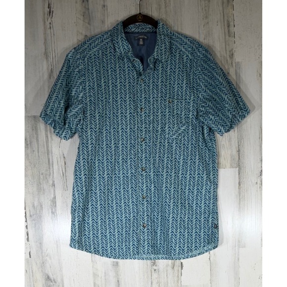 Toad&Co Other - Toad&Co Button Front Camp Shirt Size Medium Teal Blue Geometric Organic Cotton